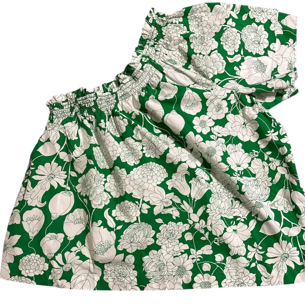 J. Crew Smocked One-Shoulder Cotton Top in Kelly Green - Sz. Medium - BNWT